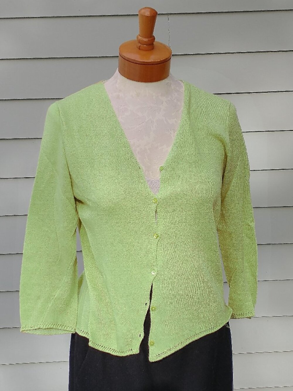 Cardigan: linen/cotton/viscose, chartreuse. Extra small - by Eileen Fisher